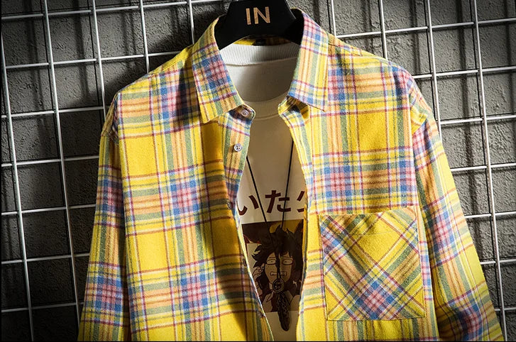 Men's Clothing Fashion Cotton Shirts Single Pocket Long Sleeve Youthful Soft Casual Plaid Checkered Top Male Shirts  for men