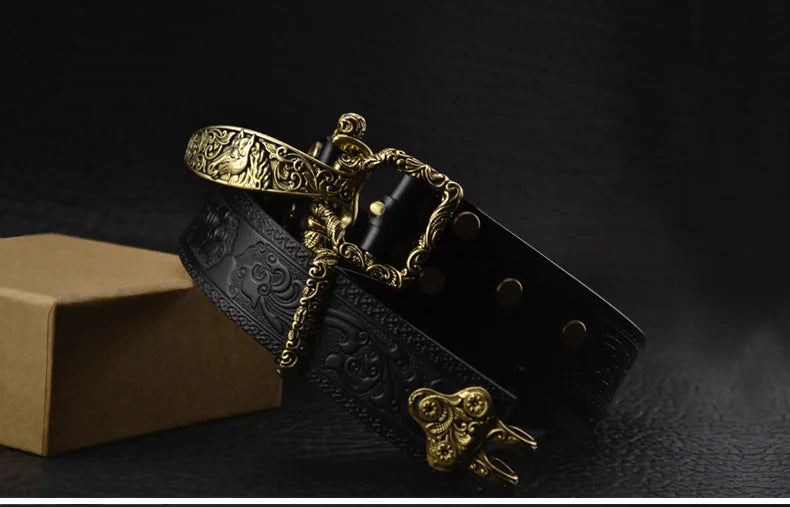 Brass Cavalry Belt cow genuine leather luxury strap male belts for men for Men DIY Waistband Jeans Leather Craft