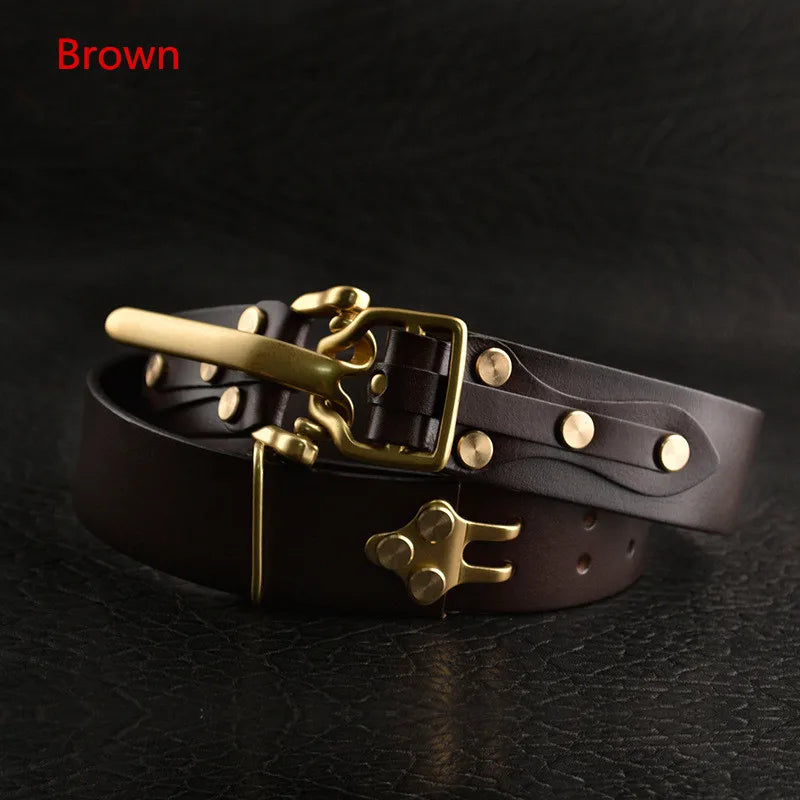 Brass Cavalry Belt cow genuine leather luxury strap male belts for men for Men DIY Waistband Jeans Leather Craft