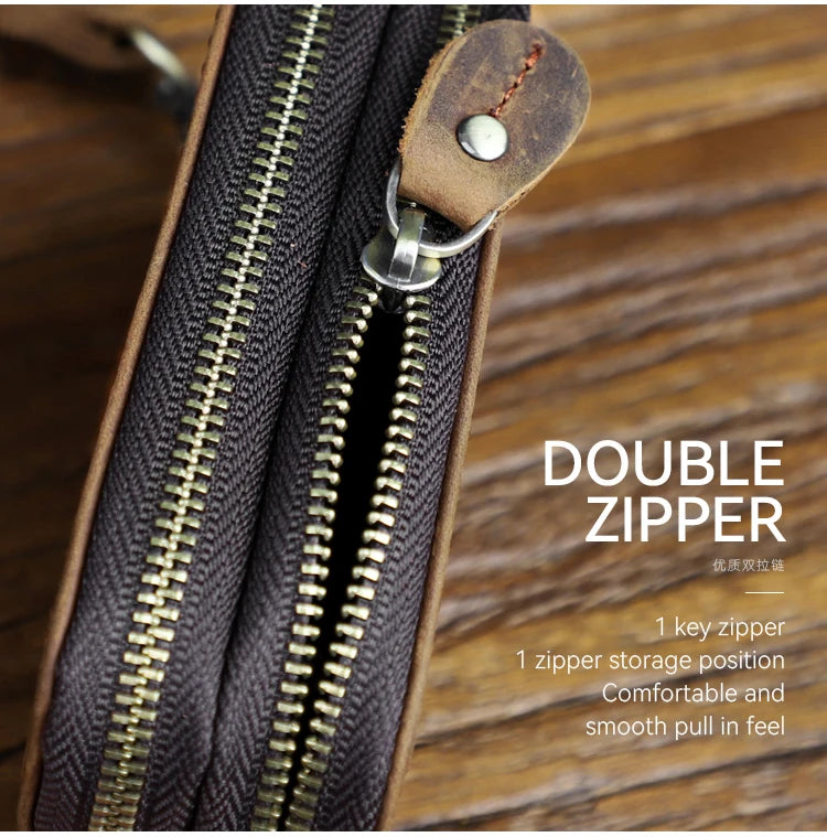 Genuine Leather Key Wallet For Men Retro Car Smart Key Case Double Zipper Housekeeper Keys Coin Pouch Organizer Handbag Women