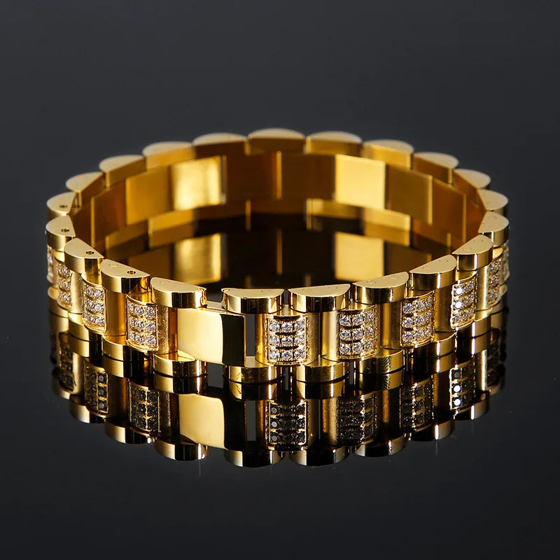 Europe and the United States Type Men's  Bracelet CNC Inlaid Diamond Men's Titanium Steel Bracelet