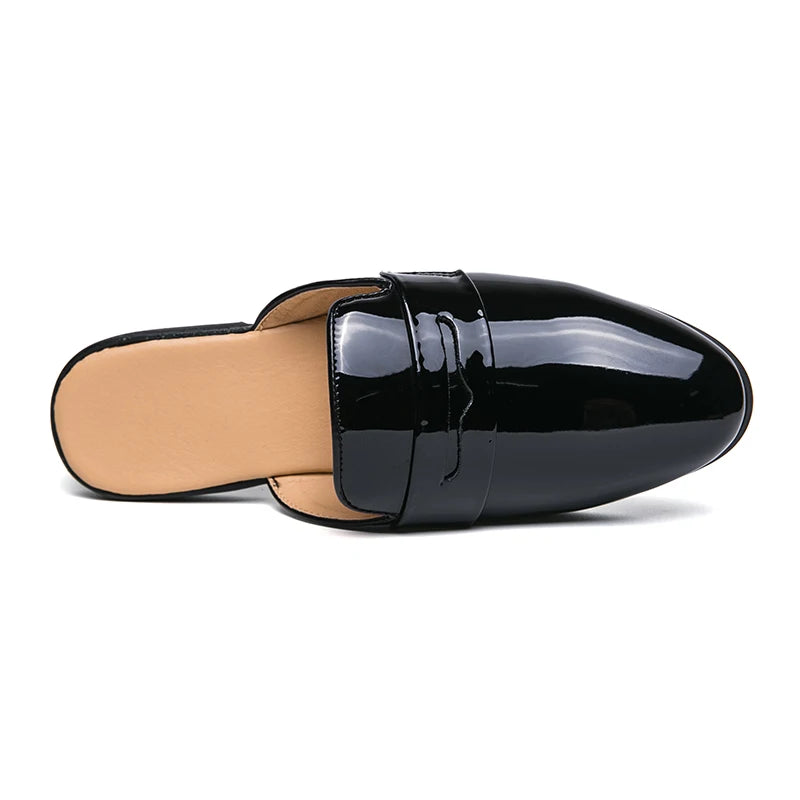 Green Color Penny Loafers Casual Mules Comfortable Durable Patent Leather Home Slippers Men Half Loafer Shoes