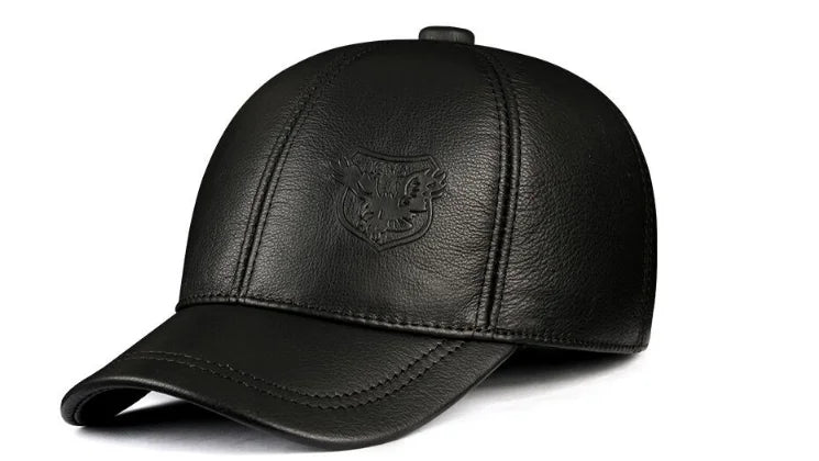 New 2025 Spring/Winter Man Genuine Leather Baseball Caps Male Casual Cowhide Belt Ear Warm 56-60 Adjustable Sprot Flight Hats