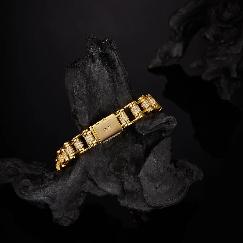 In Stock Unisex Moissanite Full Iced Out Link Bracelet 18K Gold Plated for Hip Hop Streetwear Party Fashion Jewelry