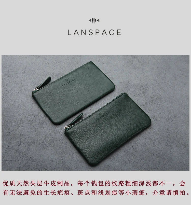 LANSPACE men's leather wallet brand thin purse fashion designer coin purses holders