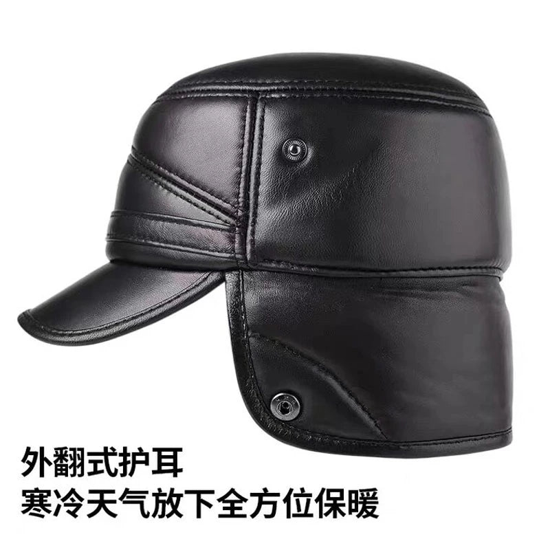 Winter Men's Genuine Leather Hat Thicken Leather Cowhide Baseball Caps With  Warm  Dad's Hats Sombrero De Cuero Del Hombre Super