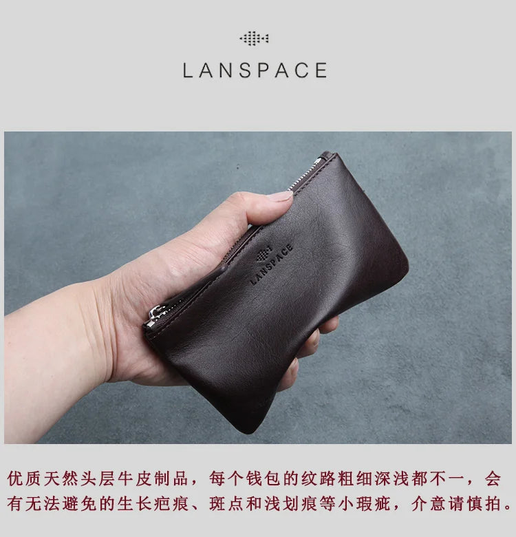 LANSPACE men's leather wallet brand thin purse fashion designer coin purses holders