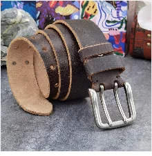 Brass Cowboy Belt Buckle Luxury Men Leather Belt Ceinture Homme Yellow Belts For Men Wide Male Strap Jeans Waist MBT0537