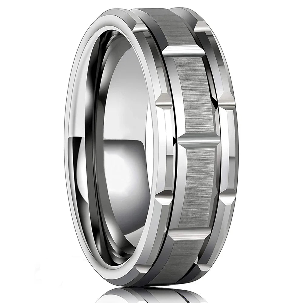 Fashion Men 8mm Rose Gold Color Stainless Steel Rings Double Groove Pattern Promise Rings For Men Wedding Jewelry Accessories