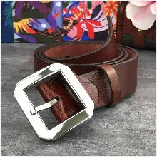 Brass Cowboy Belt Buckle Luxury Men Leather Belt Ceinture Homme Yellow Belts For Men Wide Male Strap Jeans Waist MBT0537