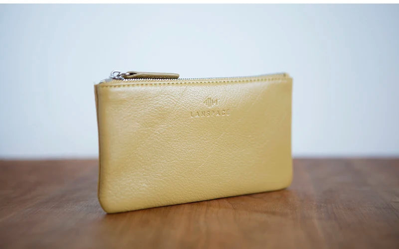 LANSPACE men's leather wallet brand thin purse fashion designer coin purses holders