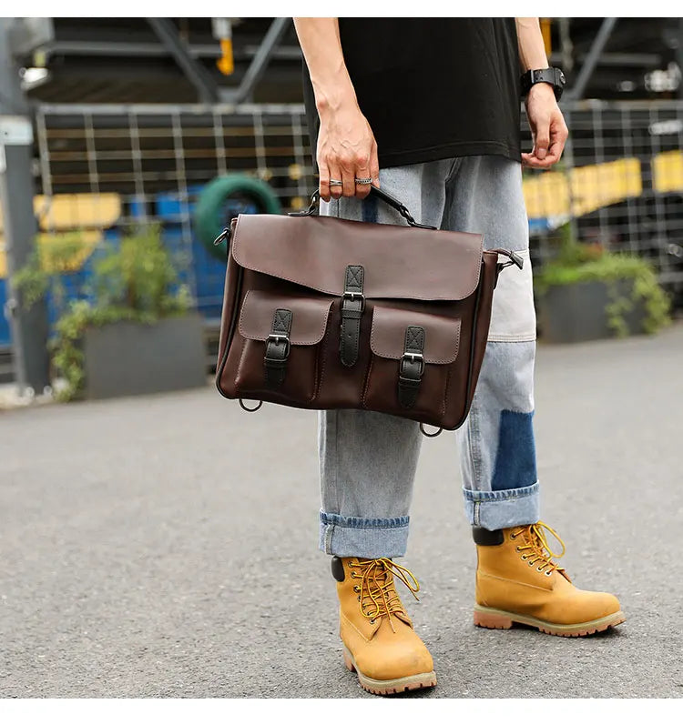 Men Leather Bag Men's Laptop Briefcase Bag Vintage Male Office Messenger Bag Business PU Leather Briefcase Bags For Man Backpack