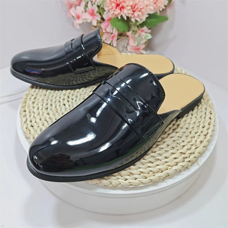 Green Color Penny Loafers Casual Mules Comfortable Durable Patent Leather Home Slippers Men Half Loafer Shoes