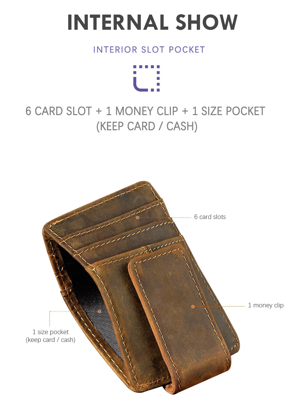 Leather Magnetic Money Clip Men Father's Day Gift Wallet Card Photo Holder Design Handy Front Pocket Wallet Mini Purse Male 1017