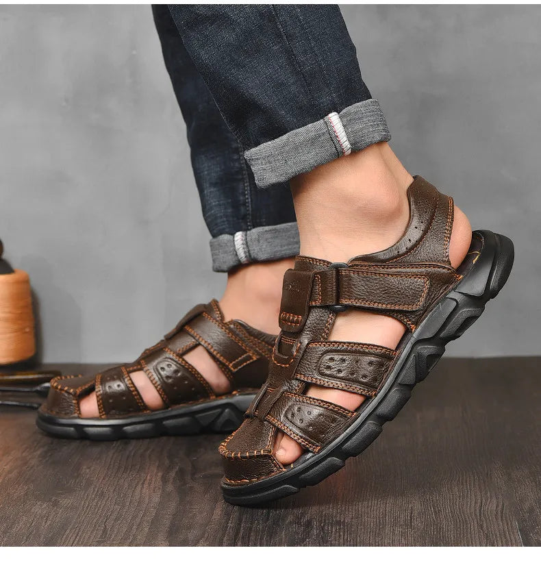 Genuine Leather Casual Shoes For Men High Quality Classic Men Sandals Summer Outdoor Walking Men Sneakers Breathable Men Sandals