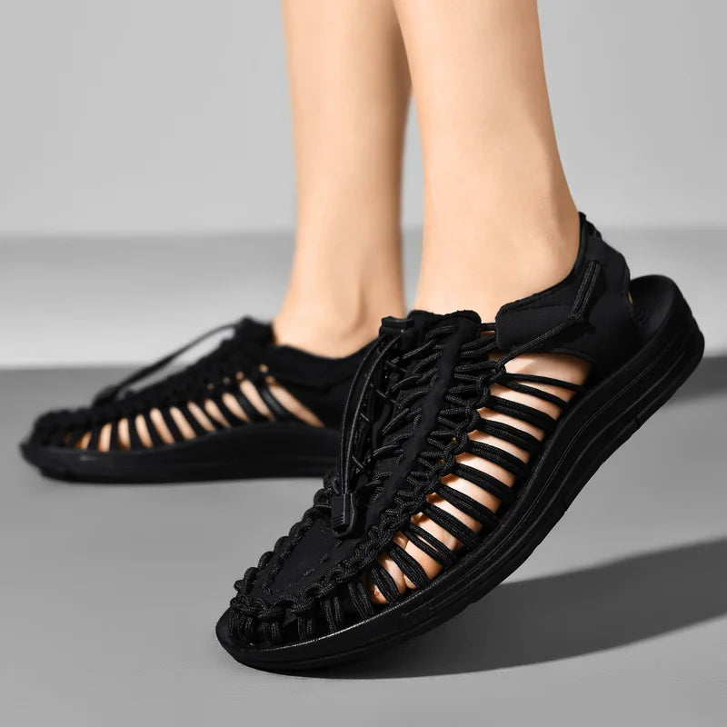 Summer Men Sandals Fashion Handmade Weaving Design Beach Sandals Breathable Casual Flat Sandals Outdoor Couples Sandals Size