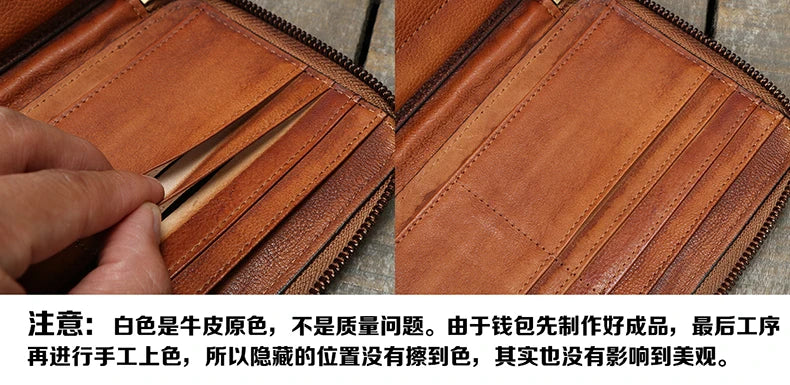 Vintage Genuine leather wallet Men leather long wallet men purse clutch bag male money clips zip around money bag card holder