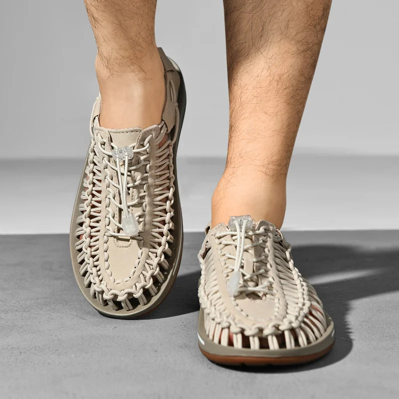 Summer Men Sandals Fashion Handmade Weaving Design Beach Sandals Breathable Casual Flat Sandals Outdoor Couples Sandals Size