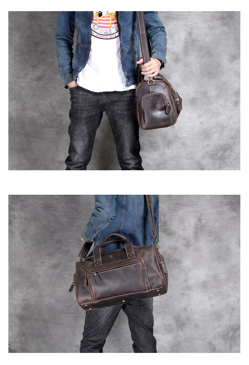New Men's Leather Travel Bag Premium Genuine Leather Business Backpack - RFID Anti-Theft Outdoor Duffel Bag for Business
