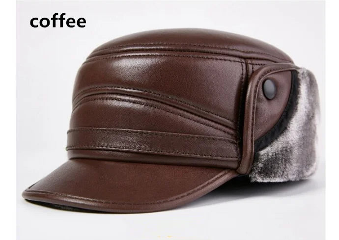 Winter Men's Genuine Leather Hat Thicken Leather Cowhide Baseball Caps With  Warm  Dad's Hats Sombrero De Cuero Del Hombre Super