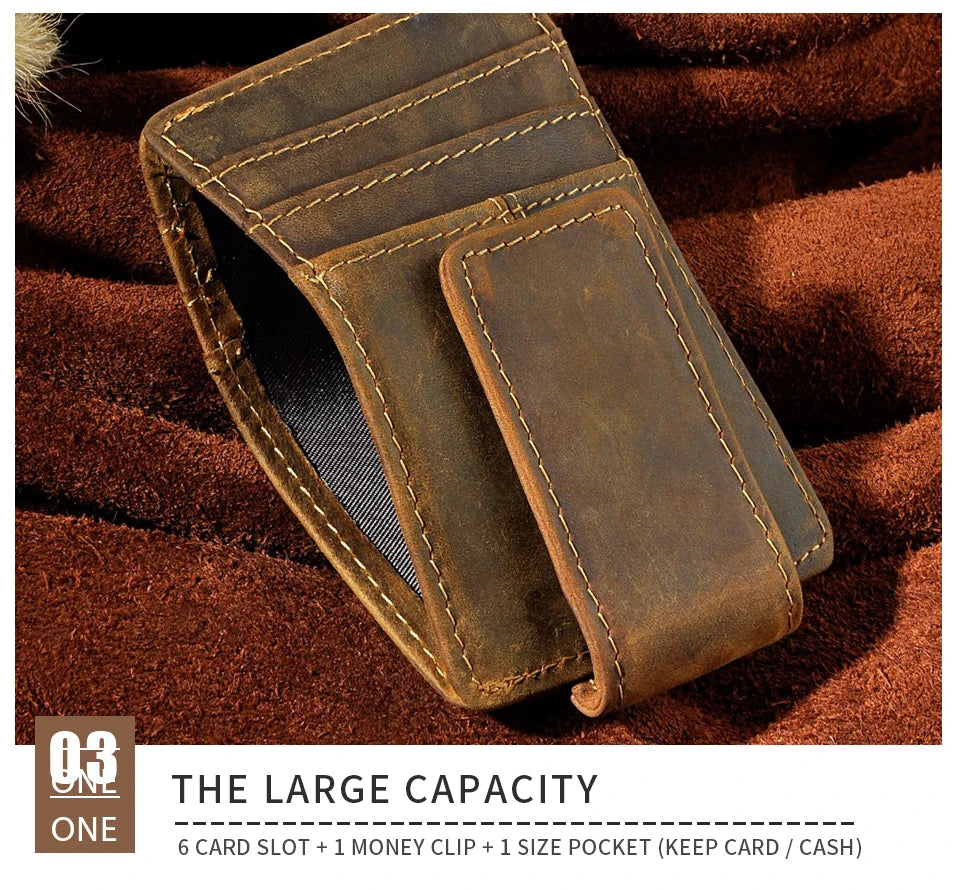 Leather Magnetic Money Clip Men Father's Day Gift Wallet Card Photo Holder Design Handy Front Pocket Wallet Mini Purse Male 1017