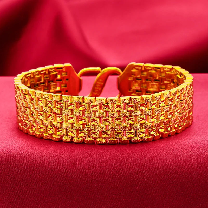 KISS&FLOWER BR153 2022 Fine Jewelry Wholesale Fashion Man Boy Birthday Wedding Gift Vintage Wide Watch Chain 24KT Gold Bracelet