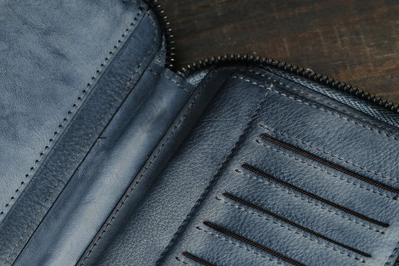 Vintage Genuine leather wallet Men leather long wallet men purse clutch bag male money clips zip around money bag card holder