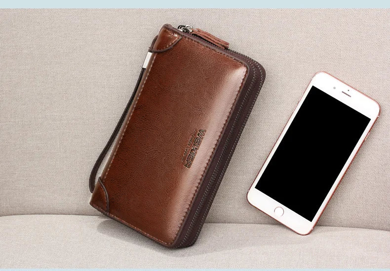 Men's wallet long wallet quality PU leather wallet men's Double Zipper Coin Pocket Purse youth business clutch Phone bag