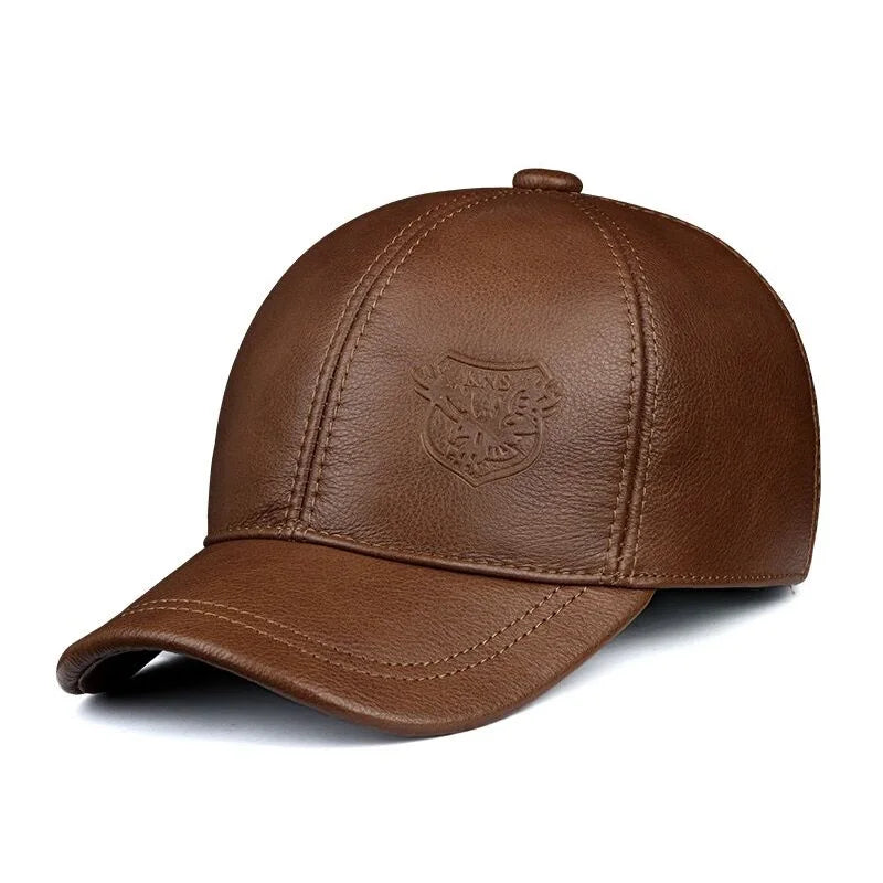 New 2025 Spring/Winter Man Genuine Leather Baseball Caps Male Casual Cowhide Belt Ear Warm 56-60 Adjustable Sprot Flight Hats
