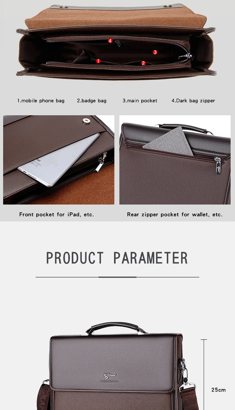 Male Handbags Pu Leather Men's Tote Briefcase Business Shoulder Bag for Men 2025 Brand Laptop Bags Man Organizer for Documents