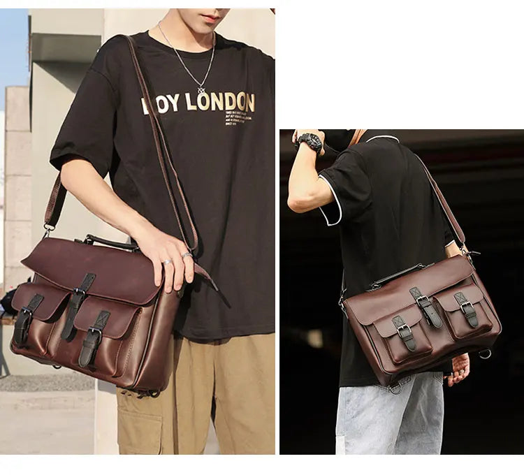 Men Leather Bag Men's Laptop Briefcase Bag Vintage Male Office Messenger Bag Business PU Leather Briefcase Bags For Man Backpack