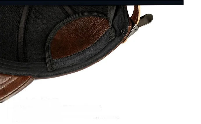 New 2025 Spring/Winter Man Genuine Leather Baseball Caps Male Casual Cowhide Belt Ear Warm 56-60 Adjustable Sprot Flight Hats