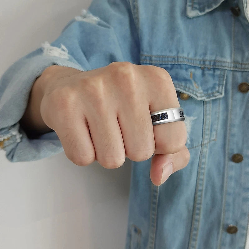 Vnox Customize Logo 8mm Men's Ring Carbon Fiber Wedding Band Personalized Simple Icon Image Meaningful Gift to Husband Dad