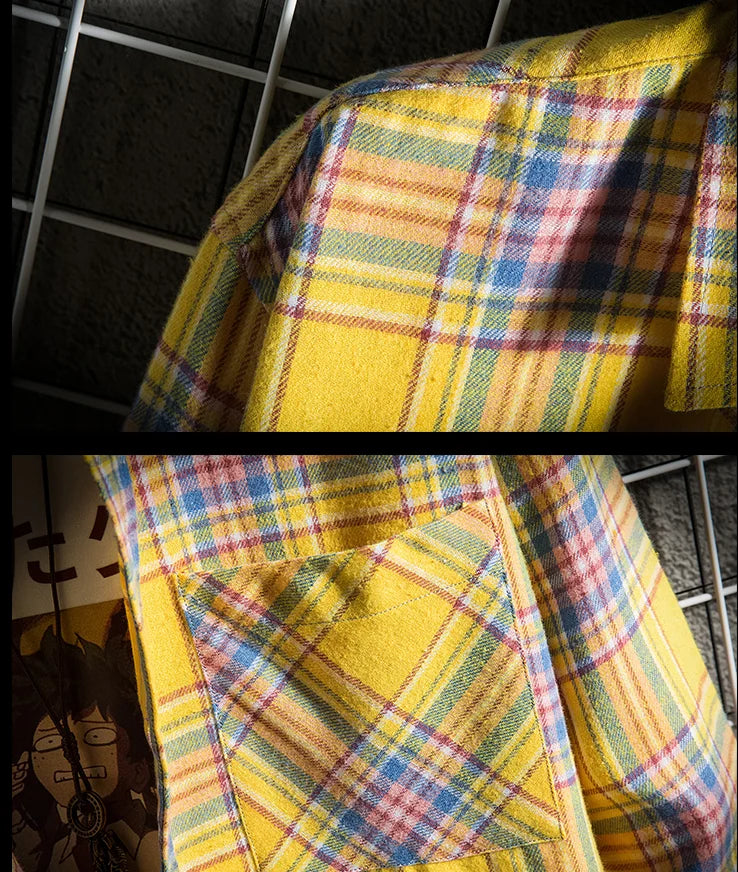 Men's Clothing Fashion Cotton Shirts Single Pocket Long Sleeve Youthful Soft Casual Plaid Checkered Top Male Shirts  for men