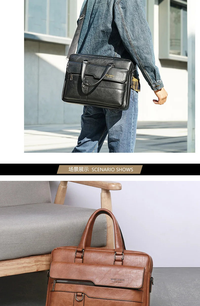 Men's Briefcase Fashion Handbags For Man Sacoche Homme High Quality New Brand PU Leather Shoulder Messenger Bags Office Handbag