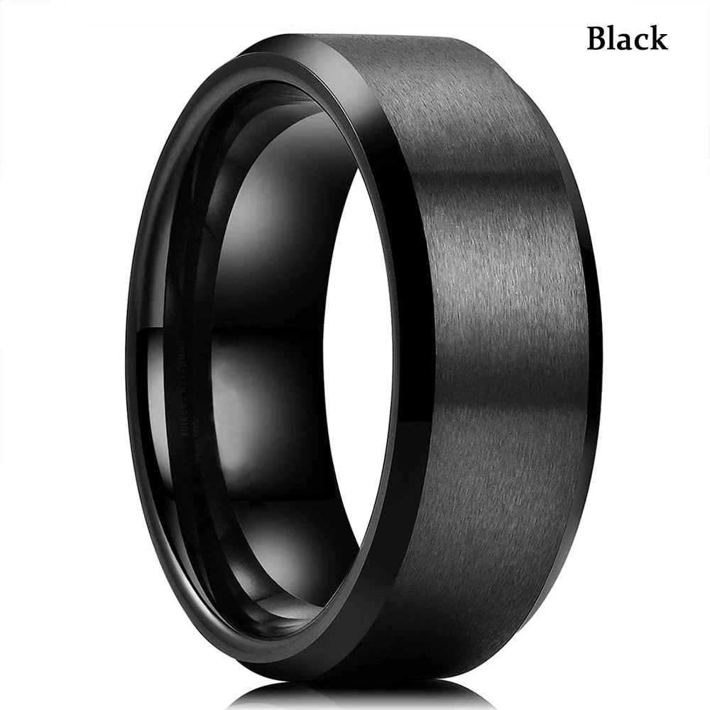 Fashion Men 8mm Rose Gold Color Stainless Steel Rings Double Groove Pattern Promise Rings For Men Wedding Jewelry Accessories
