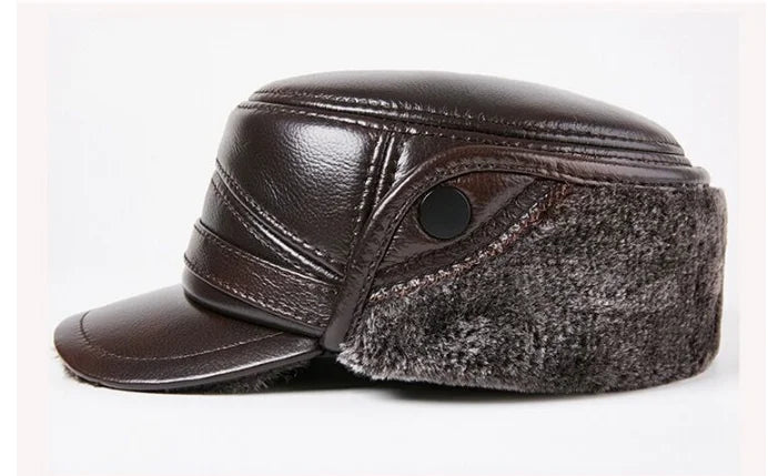 Winter Men's Genuine Leather Hat Thicken Leather Cowhide Baseball Caps With  Warm  Dad's Hats Sombrero De Cuero Del Hombre Super