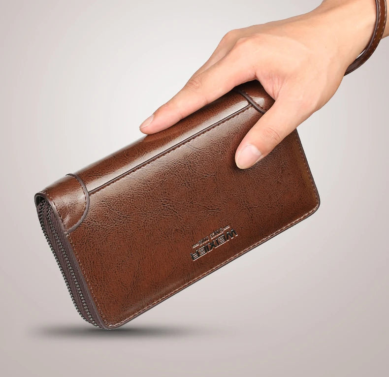 Men's wallet long wallet quality PU leather wallet men's Double Zipper Coin Pocket Purse youth business clutch Phone bag
