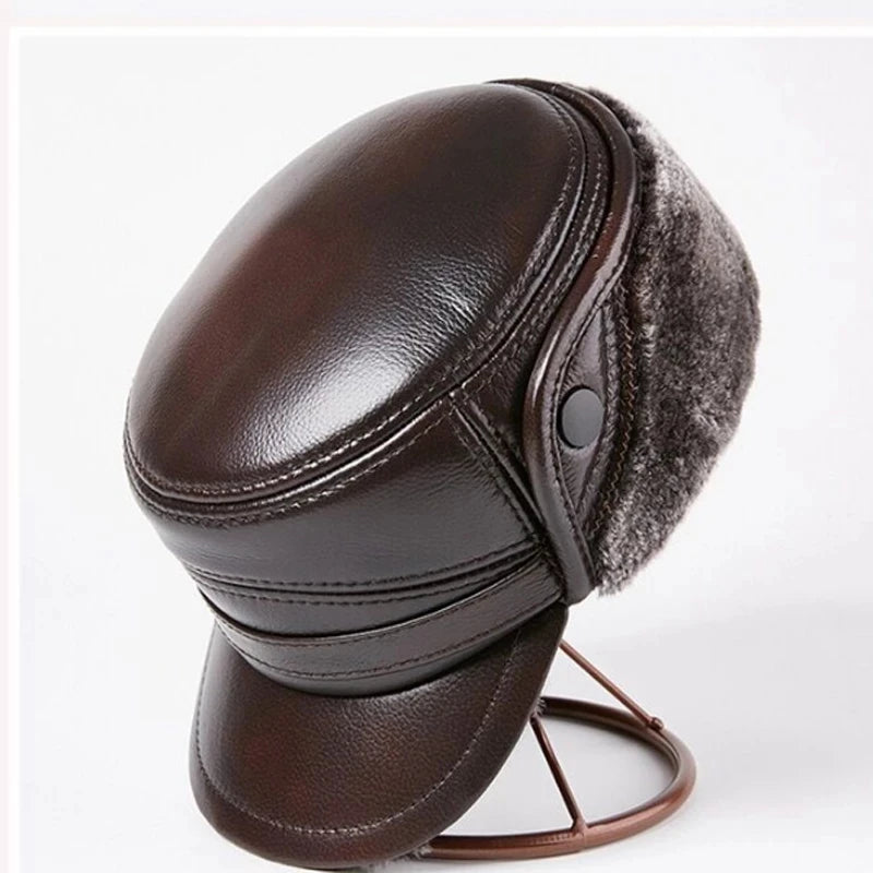 Winter Men's Genuine Leather Hat Thicken Leather Cowhide Baseball Caps With  Warm  Dad's Hats Sombrero De Cuero Del Hombre Super