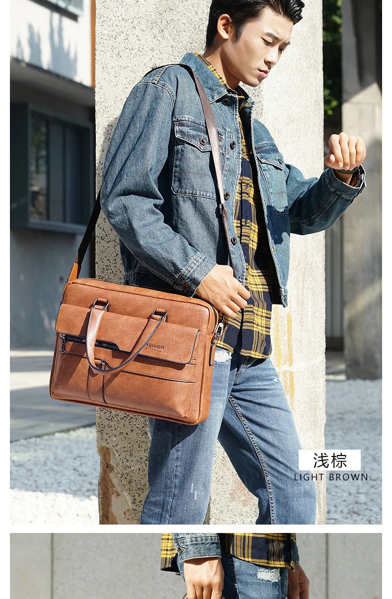 Men's Briefcase Fashion Handbags For Man Sacoche Homme High Quality New Brand PU Leather Shoulder Messenger Bags Office Handbag