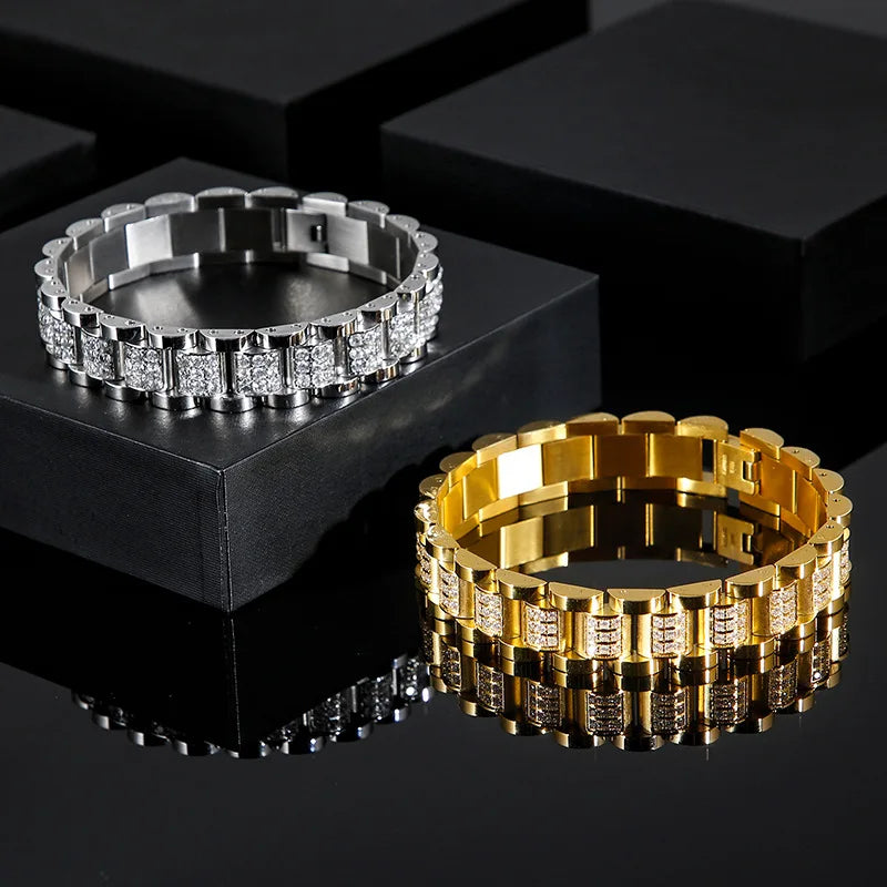 Europe and the United States Type Men's  Bracelet CNC Inlaid Diamond Men's Titanium Steel Bracelet