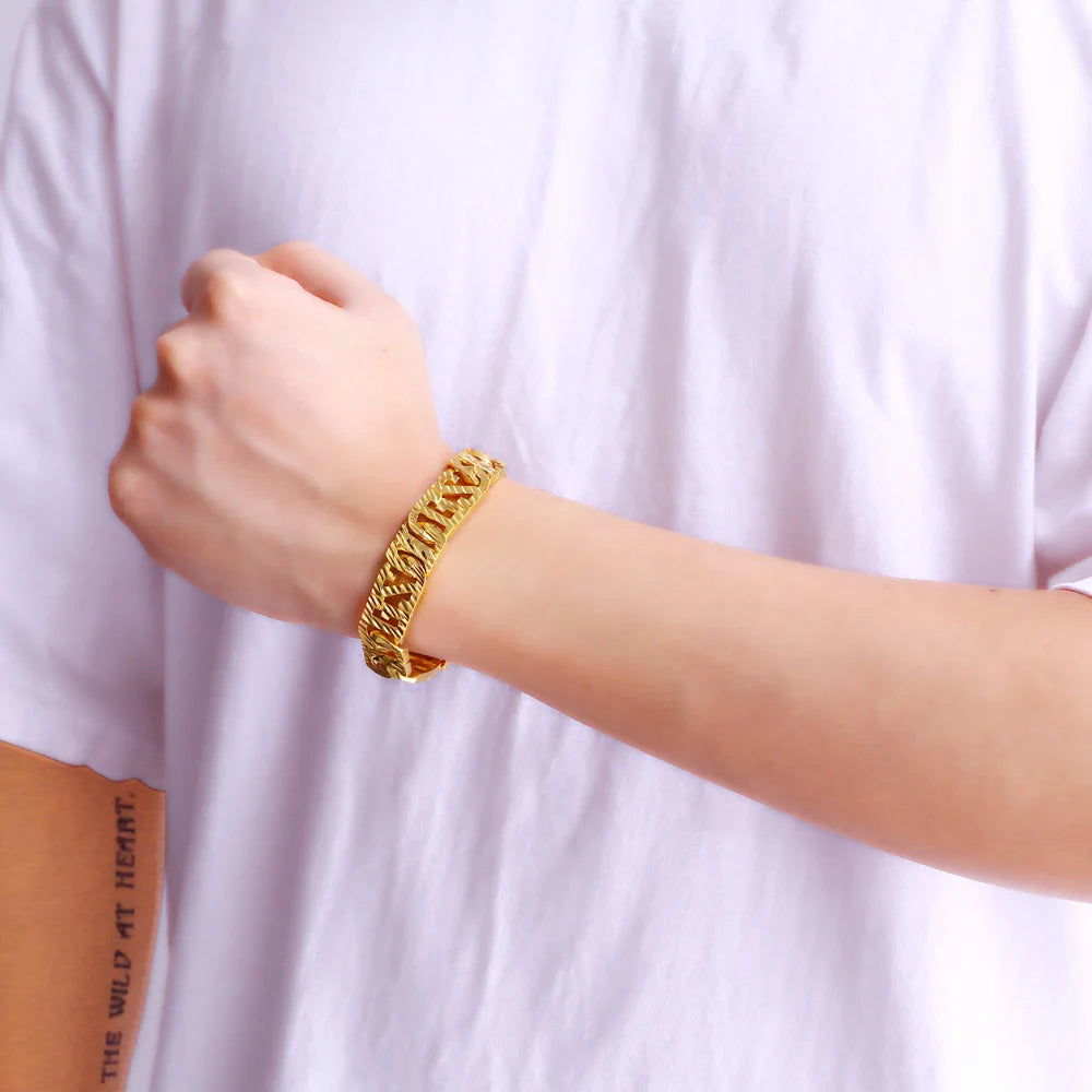 New Fashion Gold Color Jewelry 7-8 inches 100% 925 Sterling Silver Men's Bracelet Curb Cuban Link Chain Women Bracelets Bangle