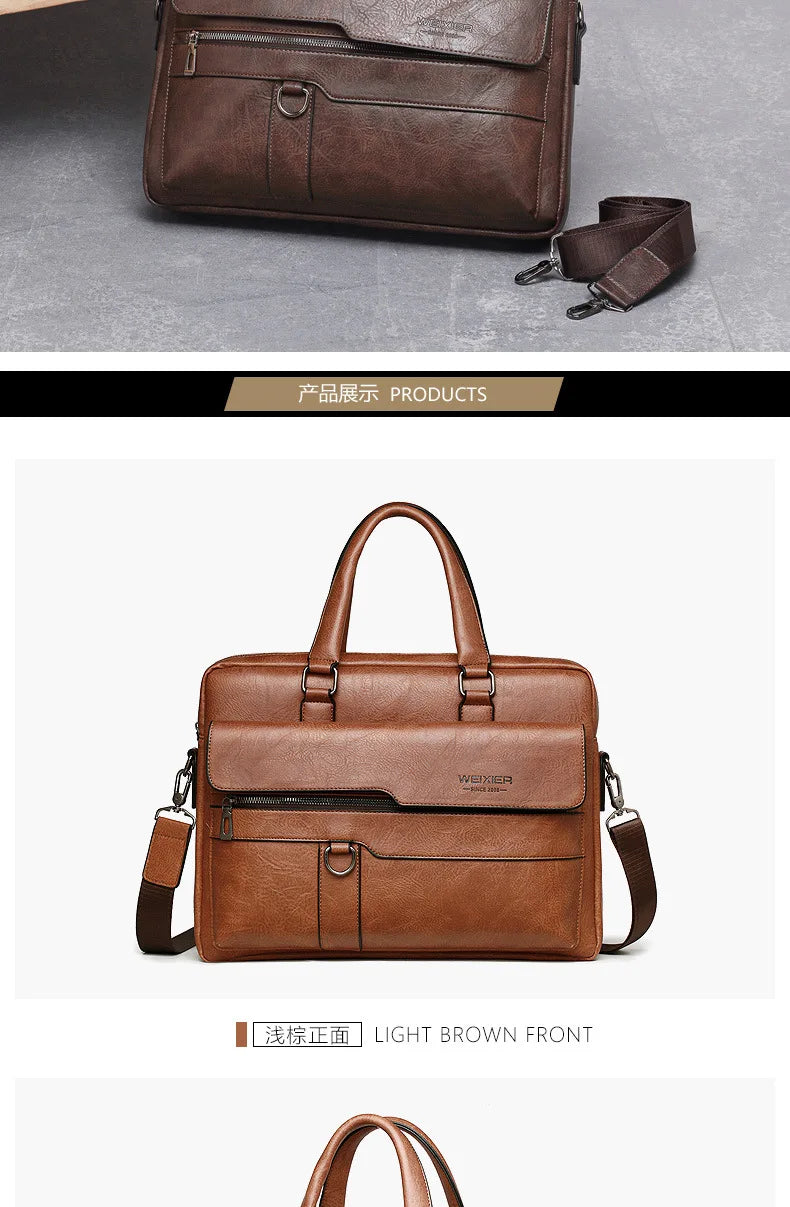 Men's Briefcase Fashion Handbags For Man Sacoche Homme High Quality New Brand PU Leather Shoulder Messenger Bags Office Handbag