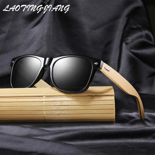 Fashionable Bamboo Wood Sunglasses Men Women Classic Square Vintage Driving Sun Glasses Black Fishing Eyewear UV400 Eyepieces