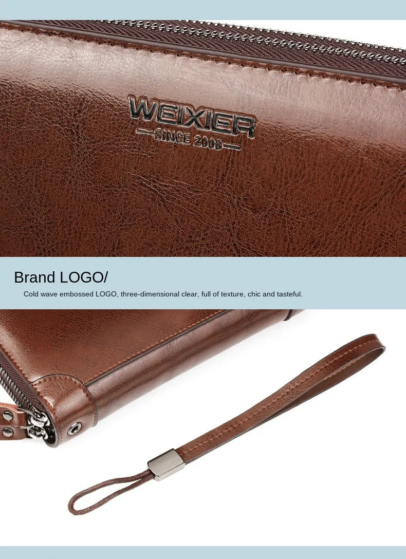 Men's wallet long wallet quality PU leather wallet men's Double Zipper Coin Pocket Purse youth business clutch Phone bag