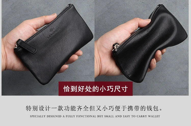 LANSPACE men's leather wallet brand thin purse fashion designer coin purses holders