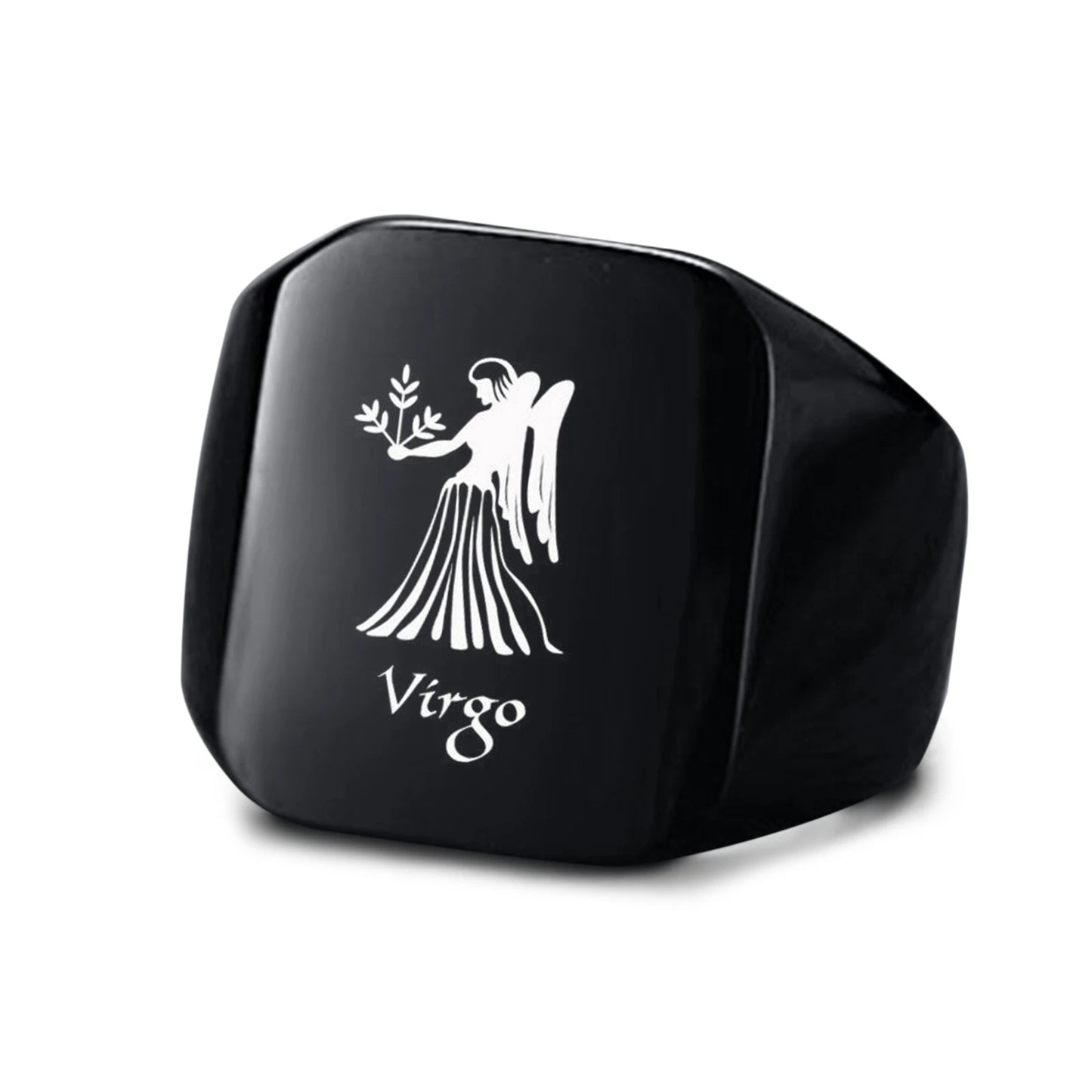 Vnox 18mm Signet Ring For Men Women, The Zodiac 12 Horoscope Constellation Sign Finger Band, Stainless Steel Aries Punk Ring