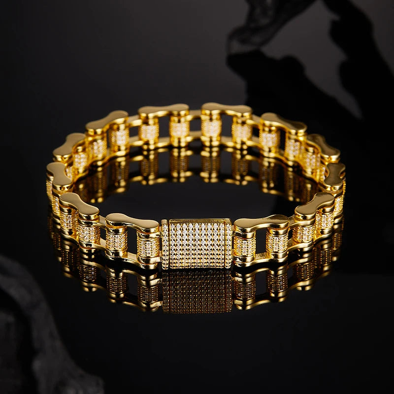 In Stock Unisex Moissanite Full Iced Out Link Bracelet 18K Gold Plated for Hip Hop Streetwear Party Fashion Jewelry