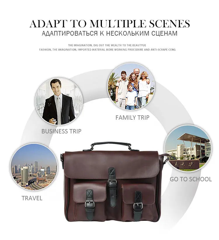 Men Leather Bag Men's Laptop Briefcase Bag Vintage Male Office Messenger Bag Business PU Leather Briefcase Bags For Man Backpack