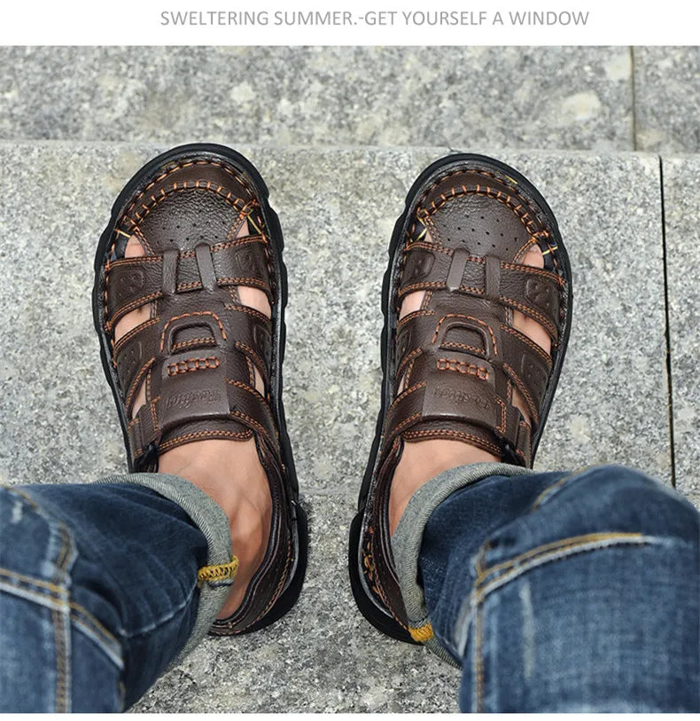 Genuine Leather Casual Shoes For Men High Quality Classic Men Sandals Summer Outdoor Walking Men Sneakers Breathable Men Sandals